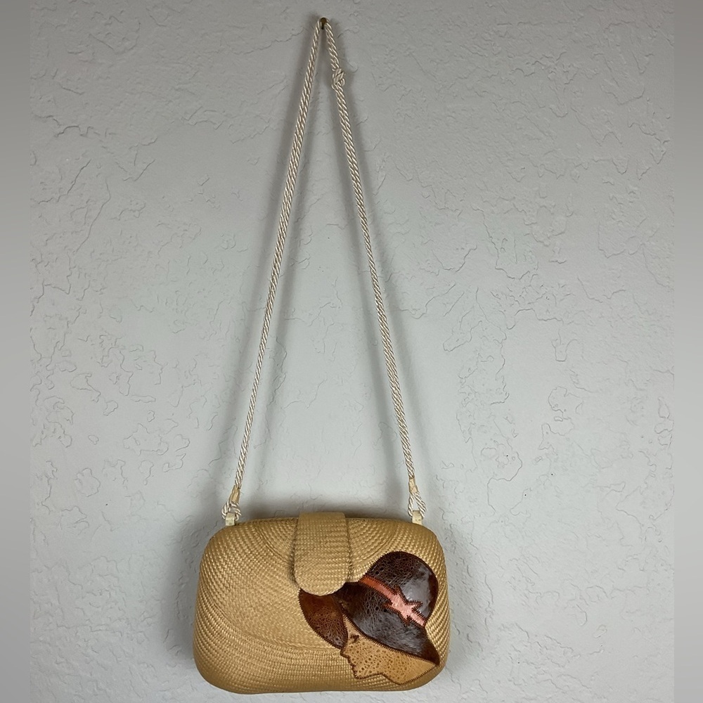 Women’s Vintage Straw Clam Shell Purse Lady Profile Decoration Cord Strap - Picture 12 of 12